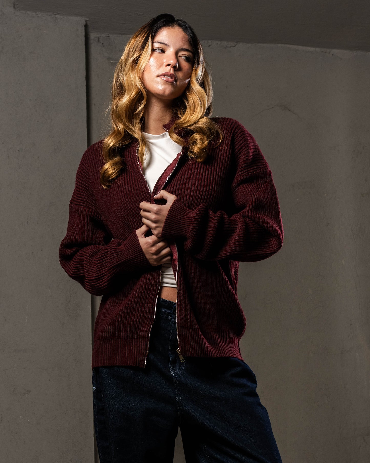Burgundy Knitted Jacket