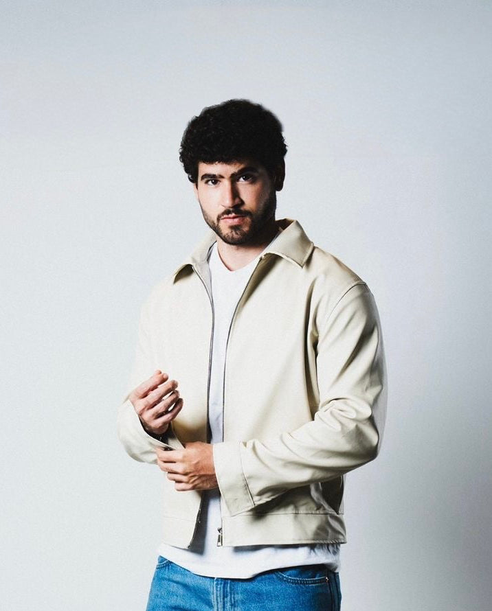 Men offwhite leather jacket