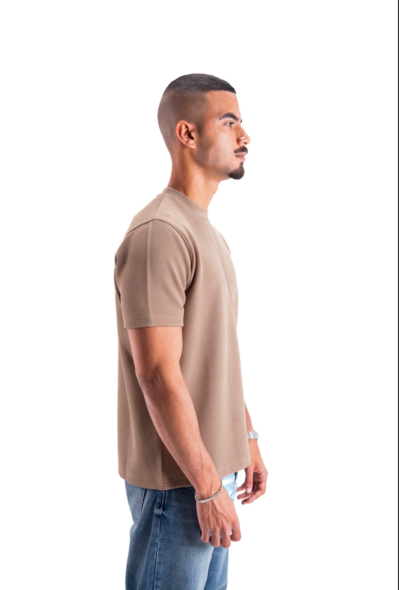 Nude beige Essential Textured round t.shirt