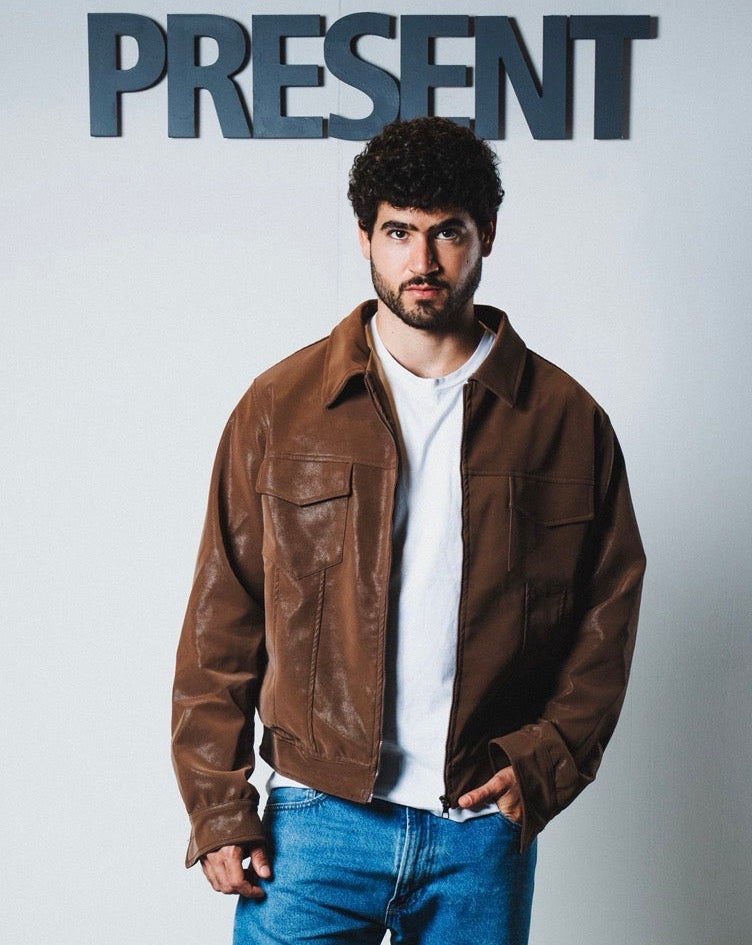 Men brown leather jacket