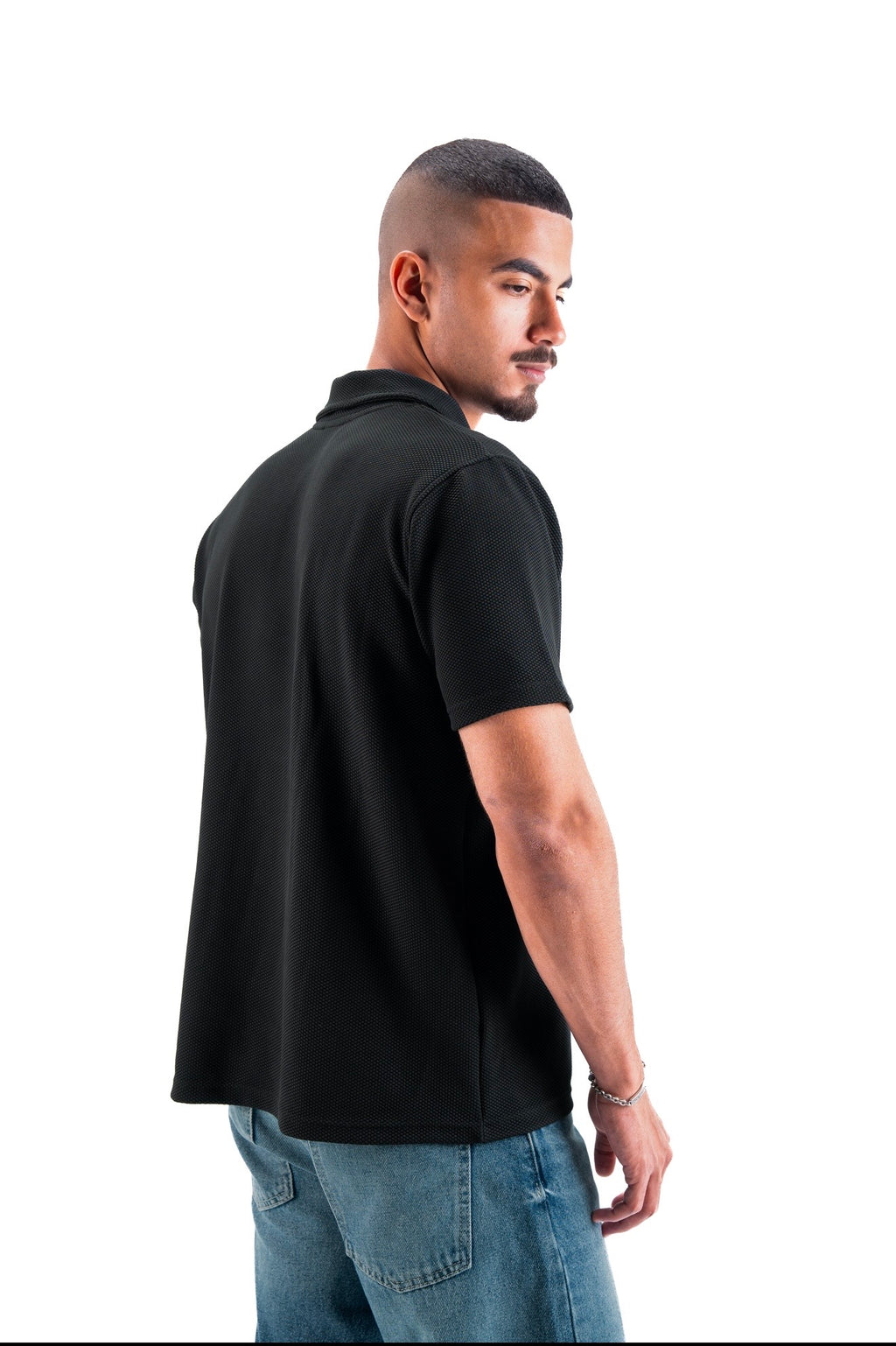 Black Essential Textured Polo