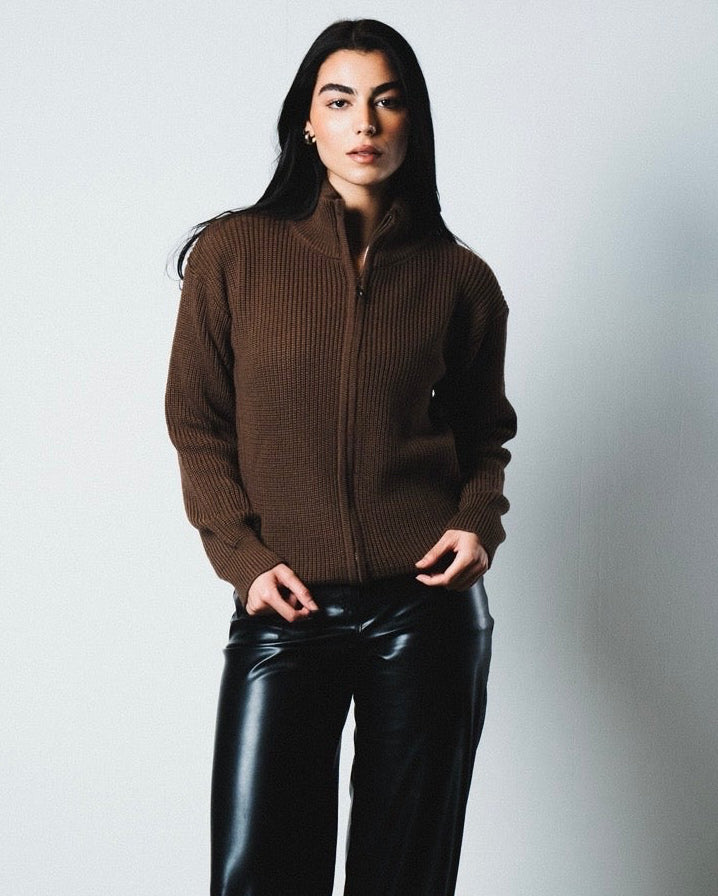 Women brown knitted jacket