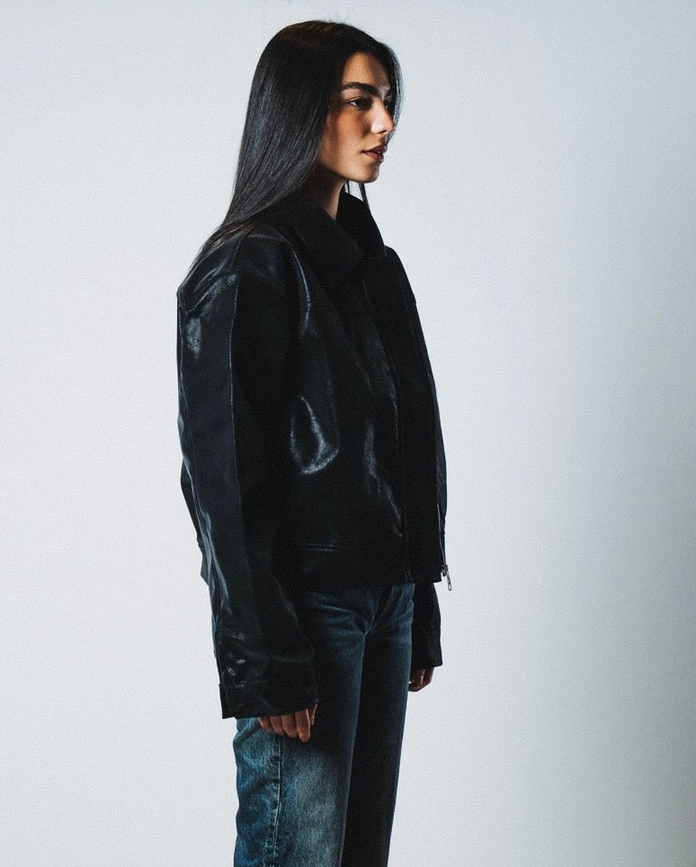 Black women leather jacket