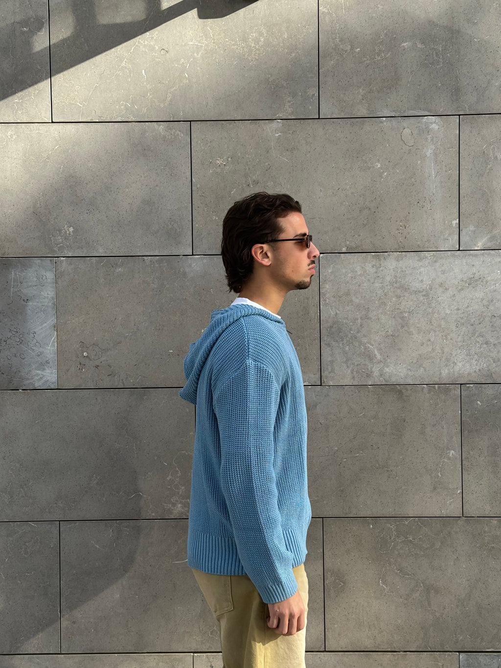 Baby blue zip up knitted jacket