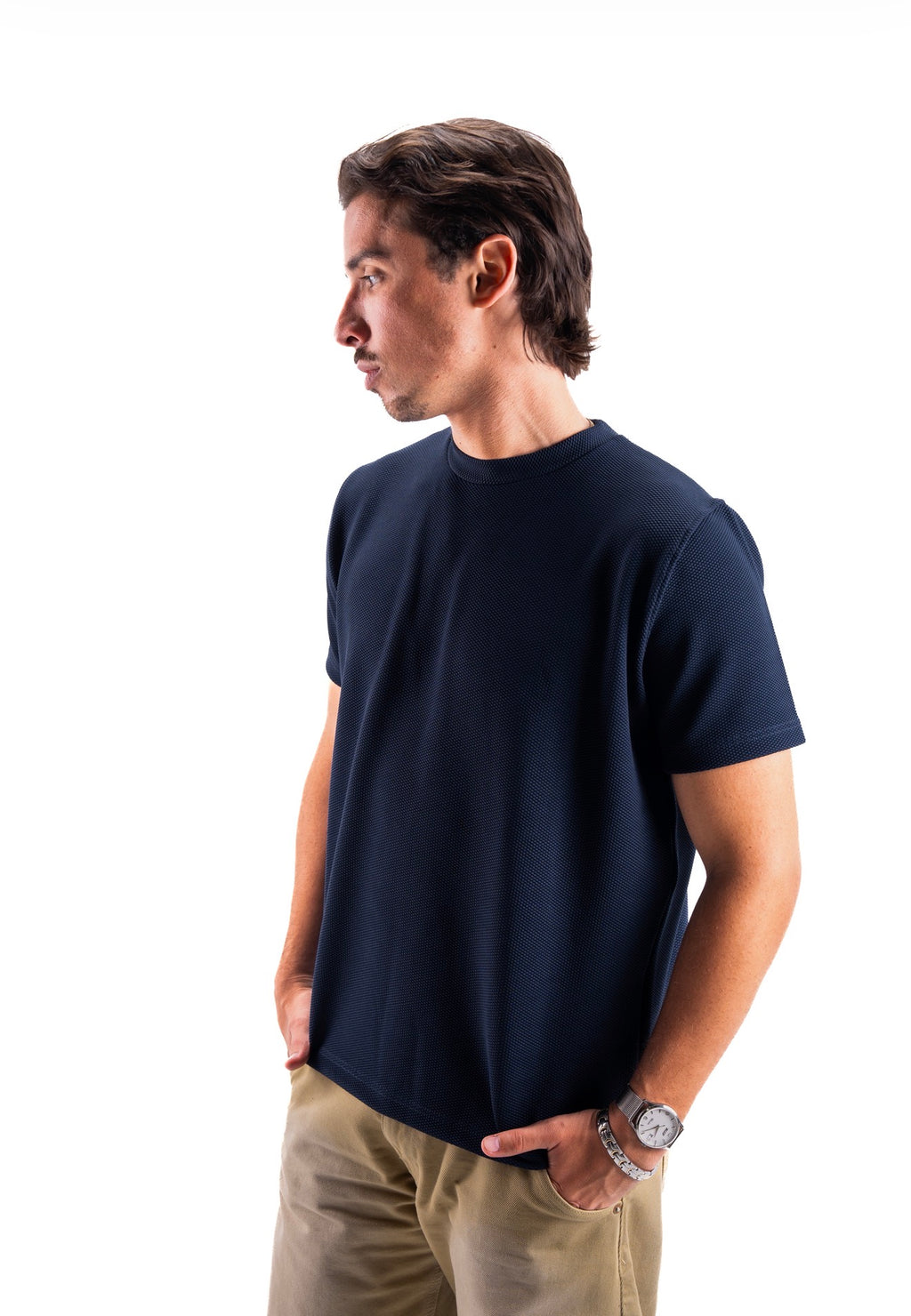 Navy Essential Textured round t.shirt