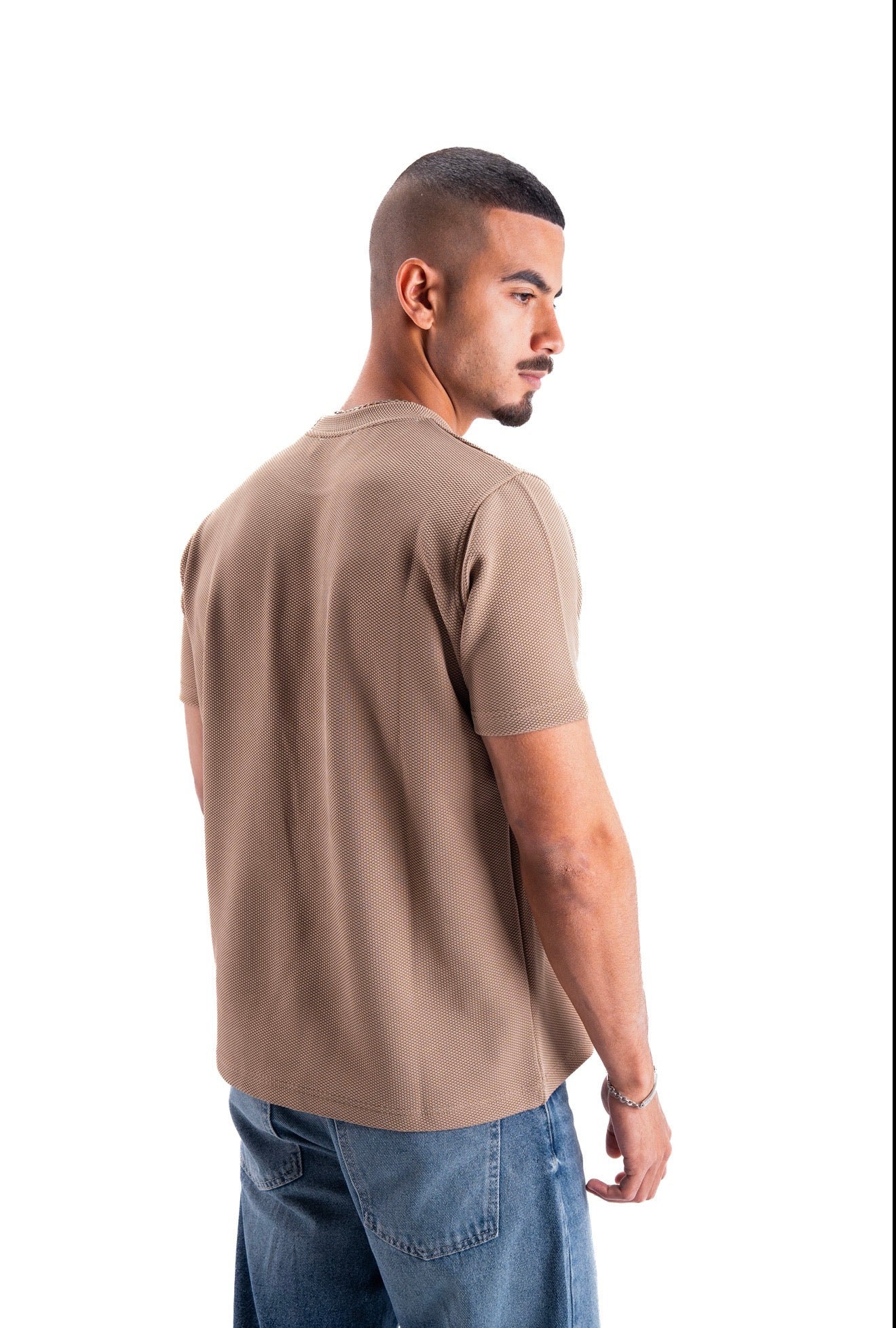 Nude beige Essential Textured round t.shirt