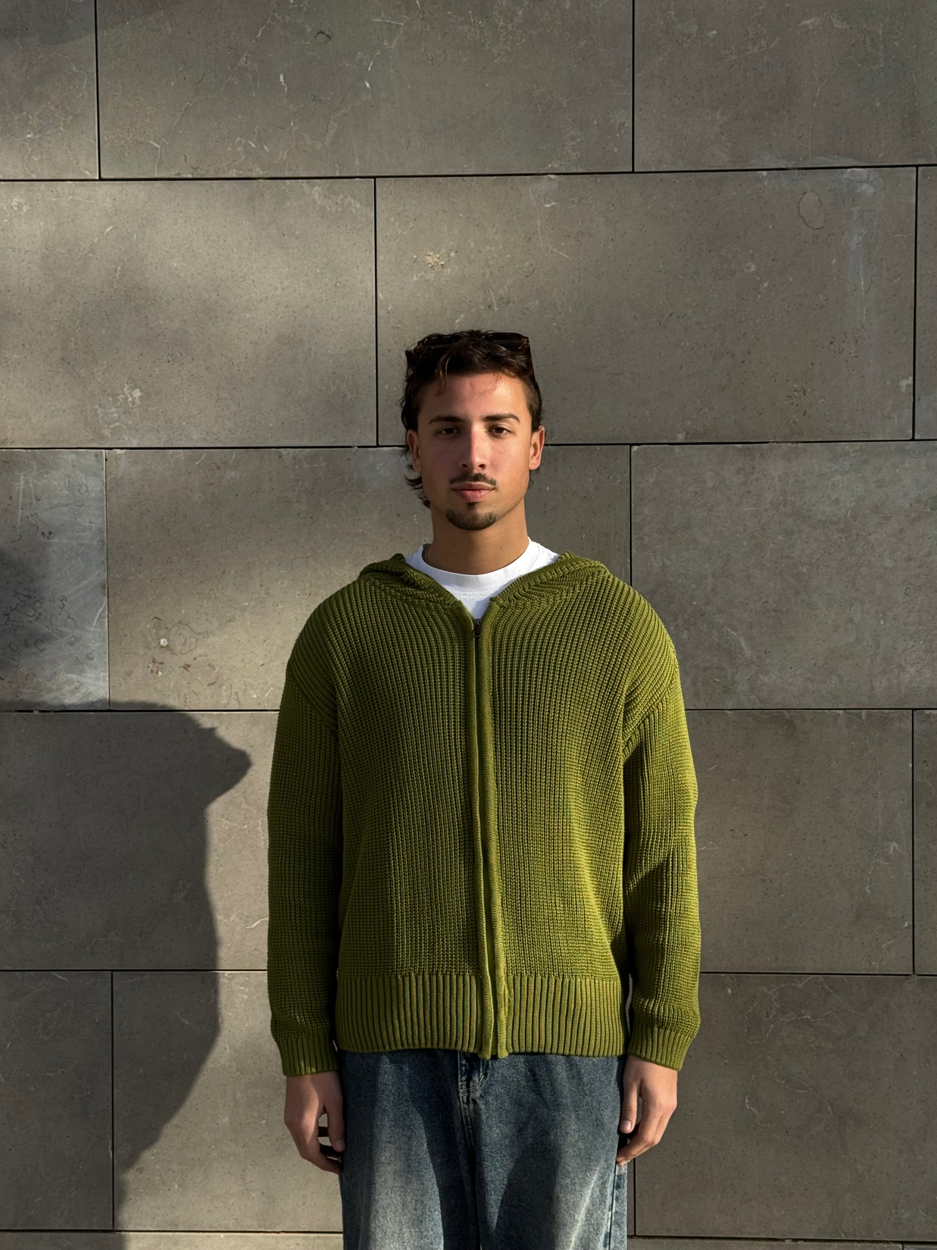 Light olive zip up knitted jacket