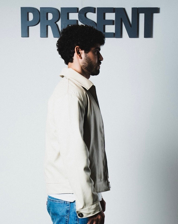 Men offwhite leather jacket