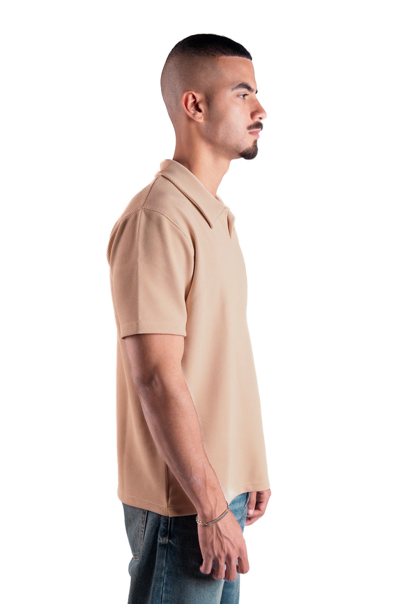 Nude Beige Essential Textured Polo