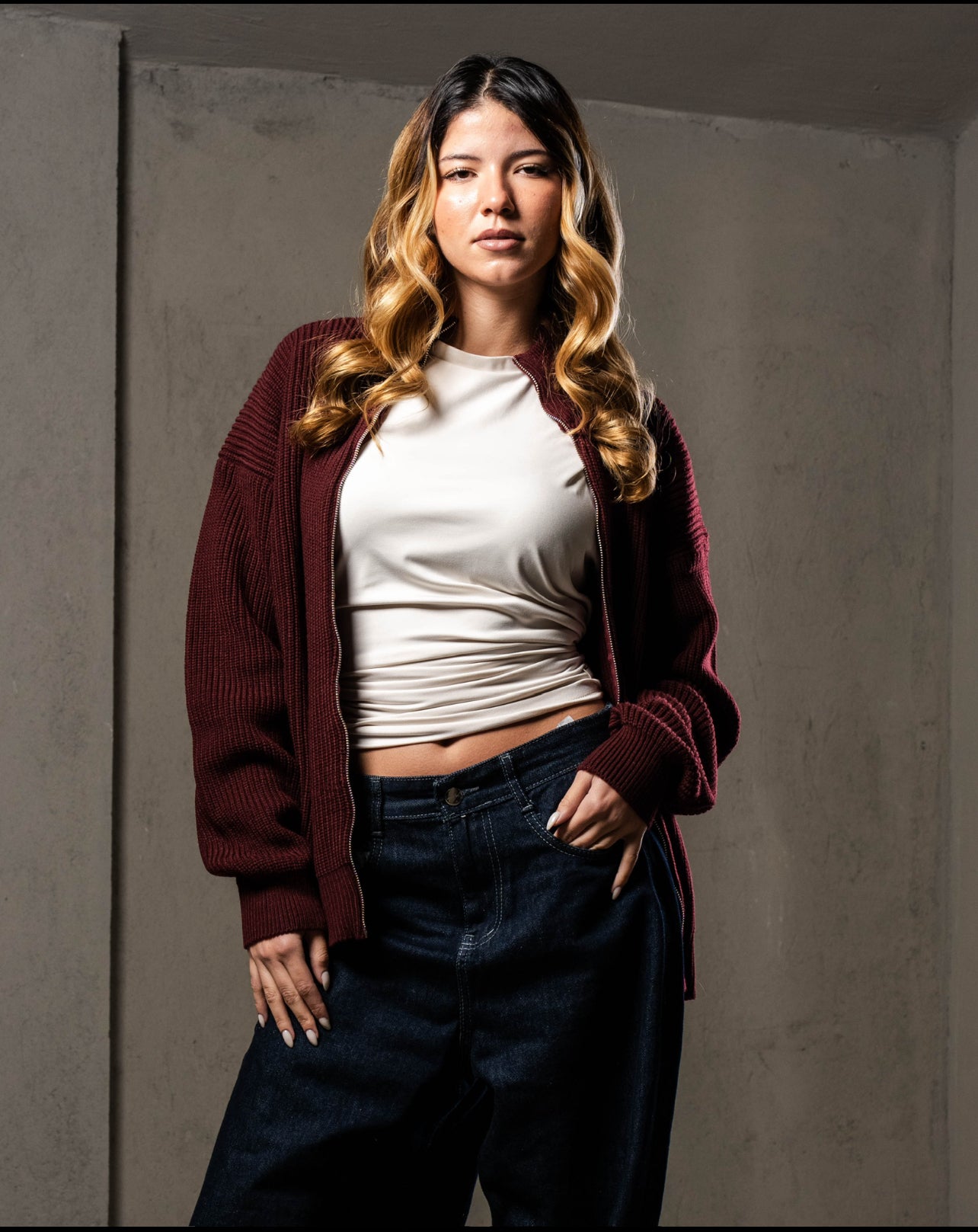 Burgundy Knitted Jacket