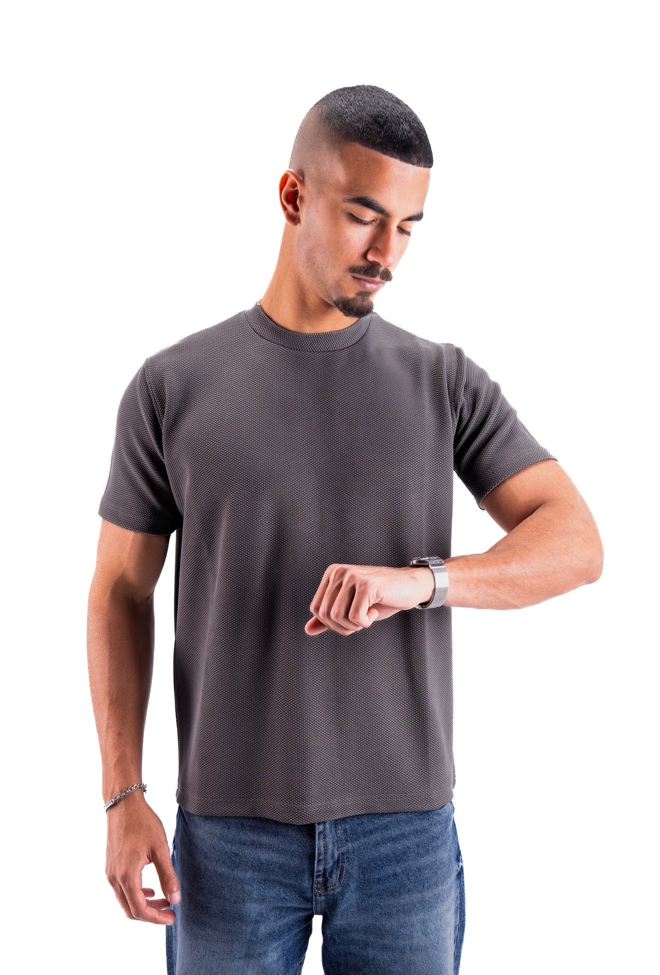 Grey Essential Textured round t.shirt