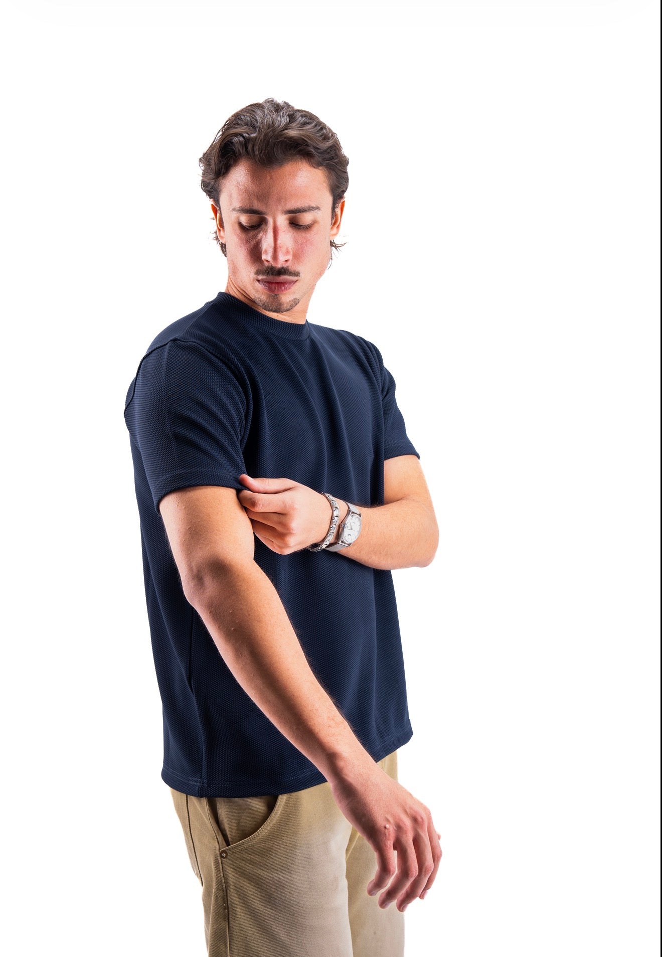 Navy Essential Textured round t.shirt