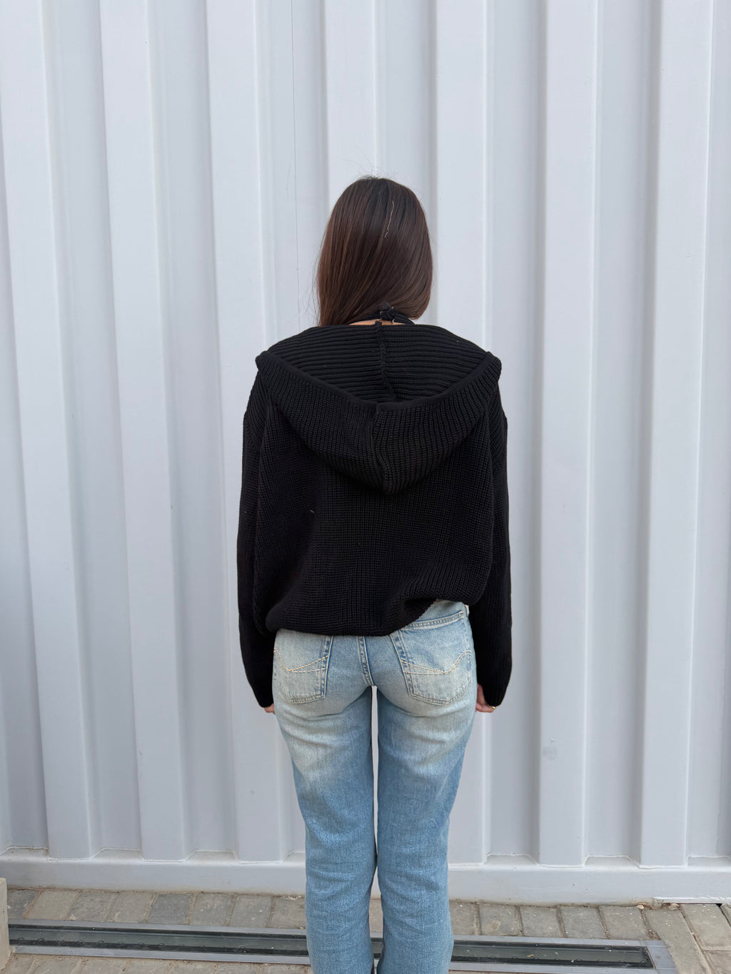 Black zip up knitted jacket