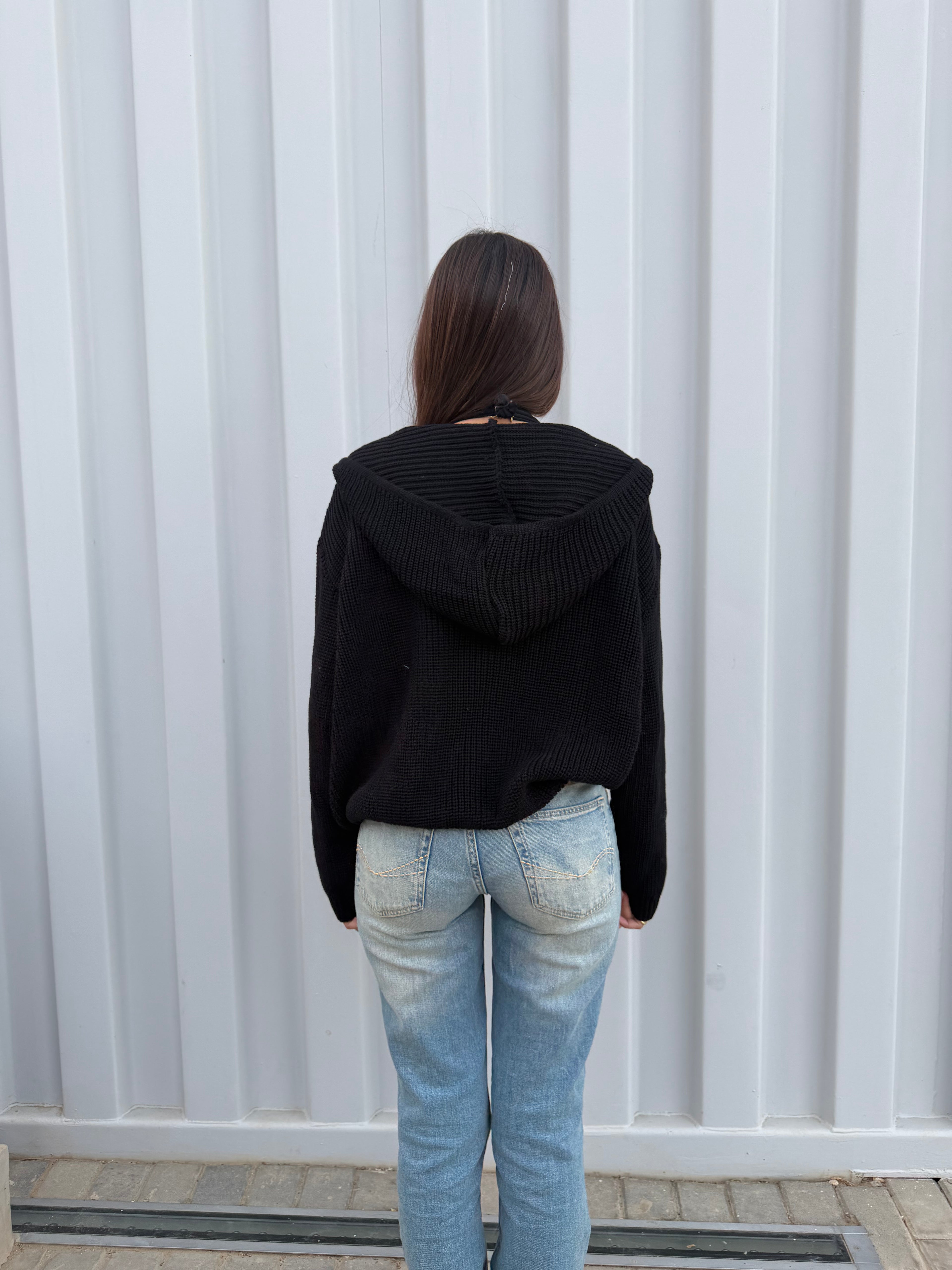 Black zip up knitted jacket
