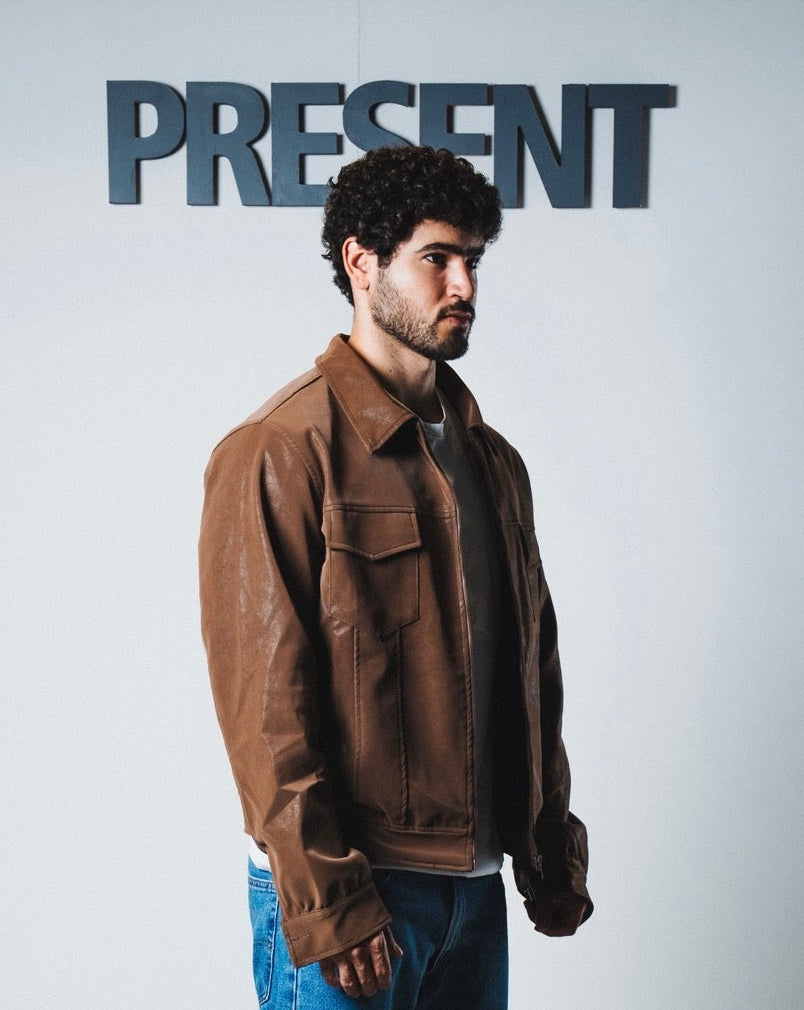 Men brown leather jacket