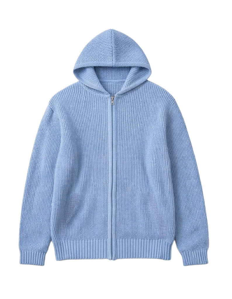 Baby blue zip up knitted jacket