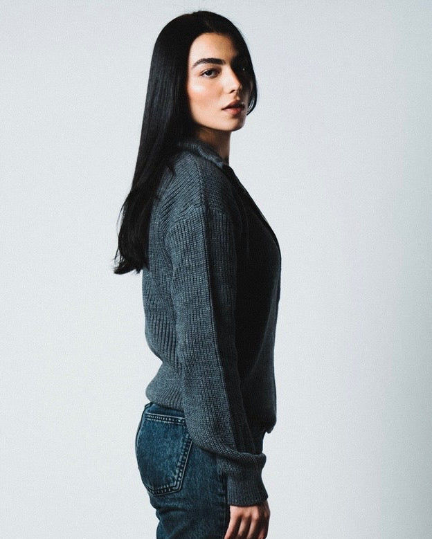 Women grey knitted jacket