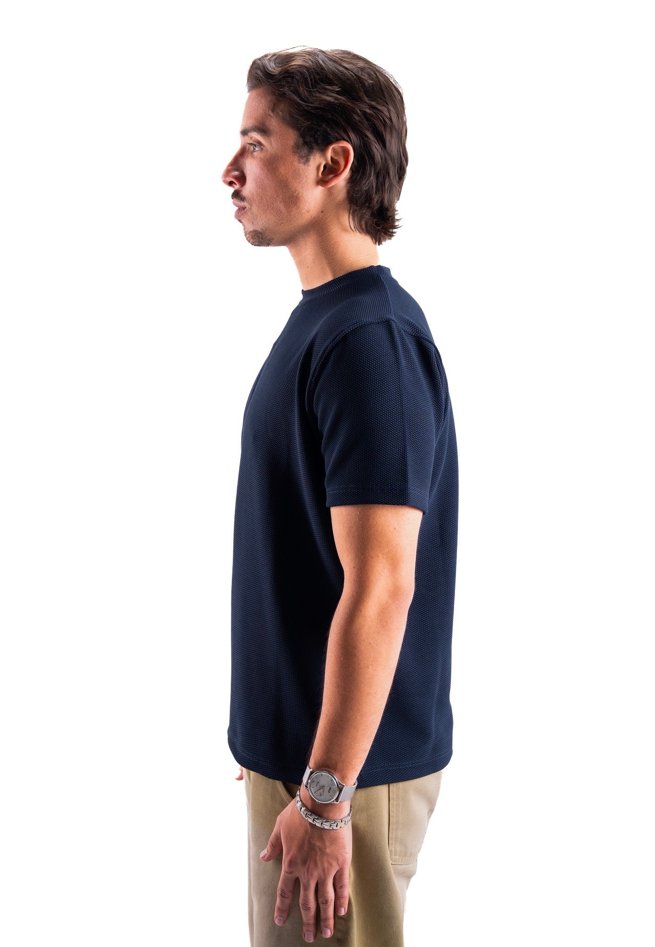 Navy Essential Textured round t.shirt
