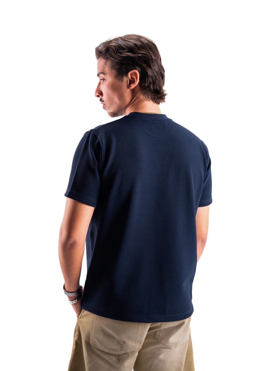 Navy Essential Textured round t.shirt
