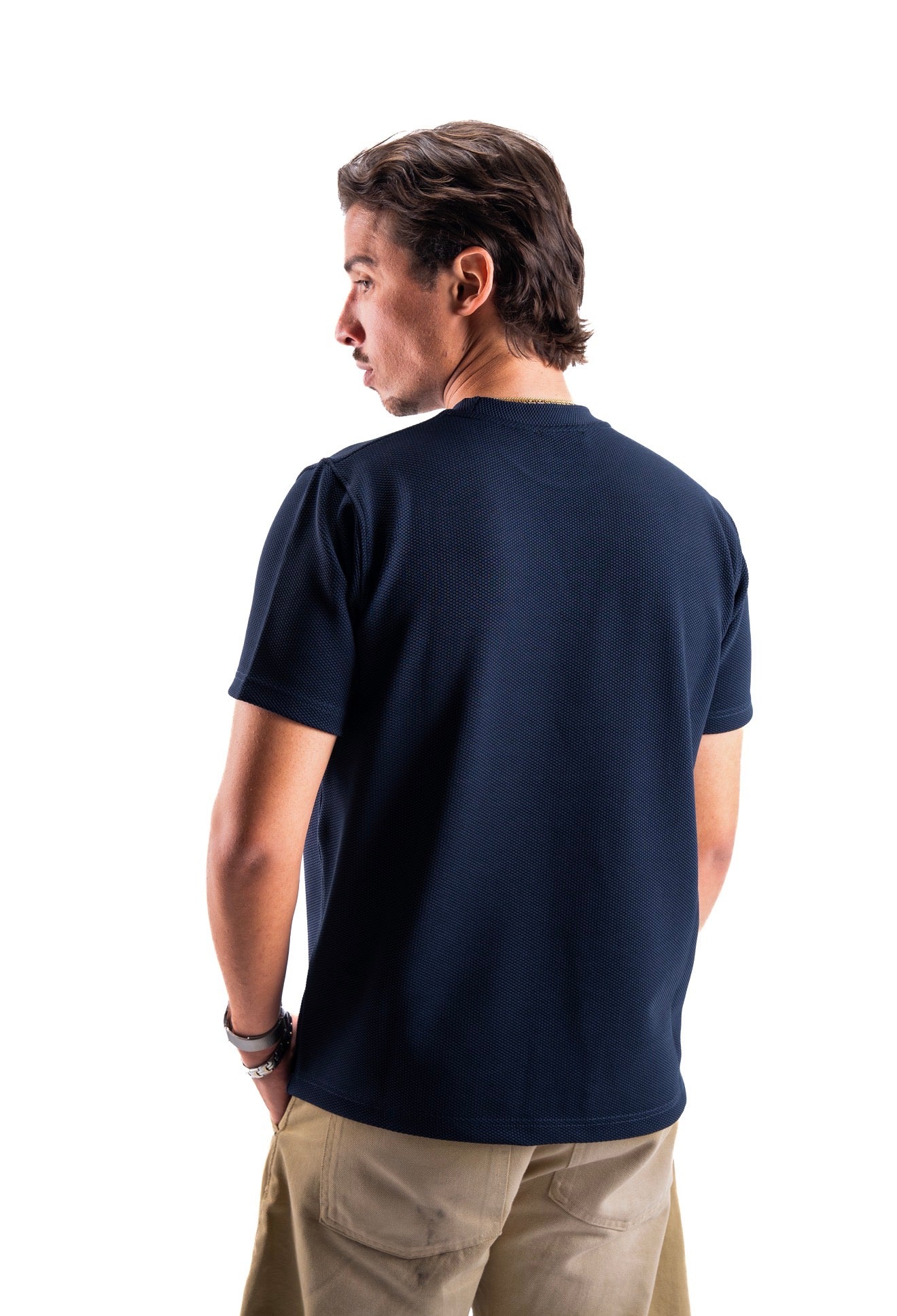 Navy Essential Textured round t.shirt