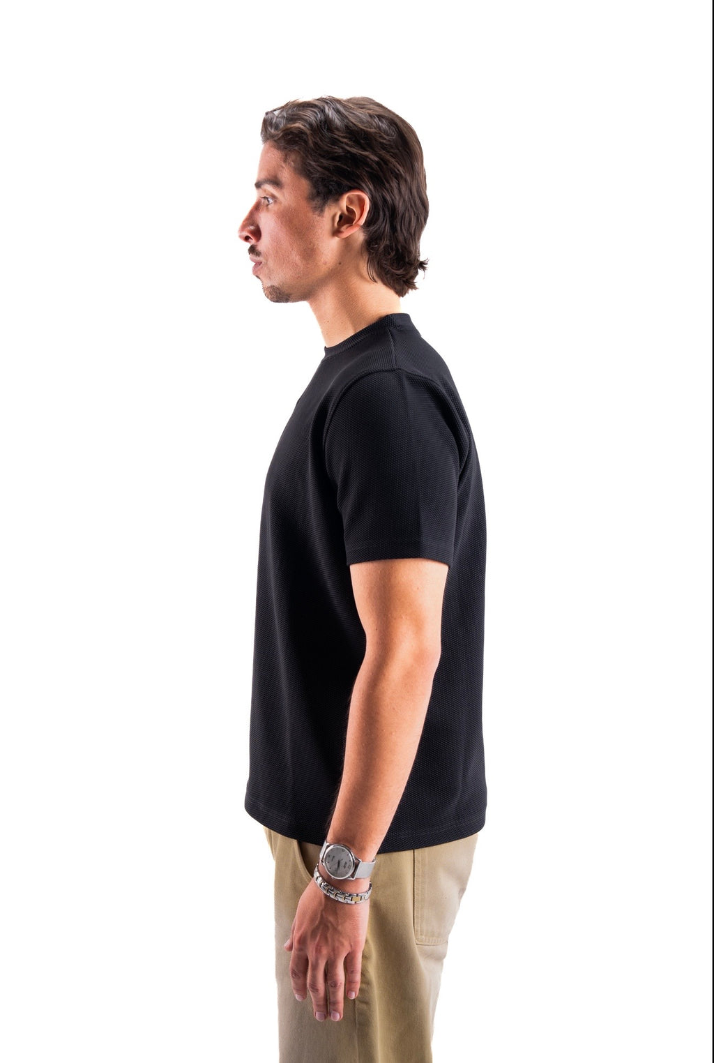 Black Essential Textured round t.shirt