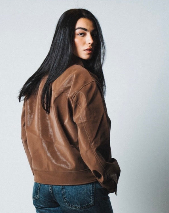 Brown women leather jacket