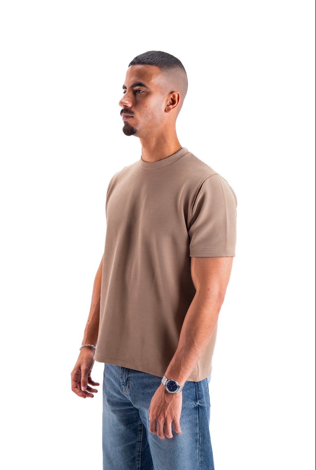 Nude beige Essential Textured round t.shirt