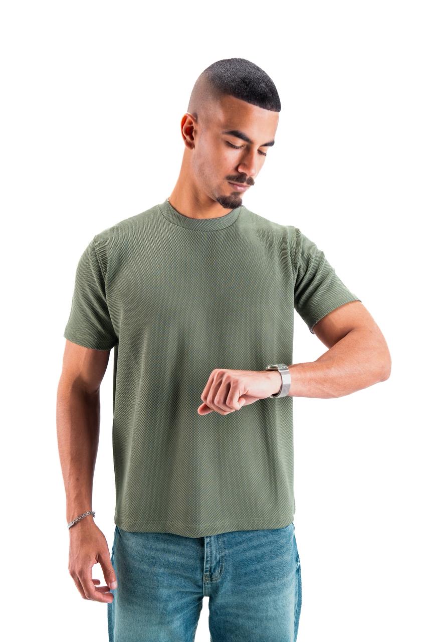 Olive Essential Textured round t.shirt