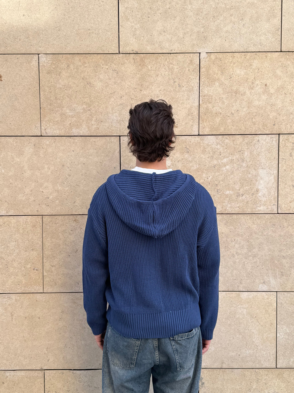 Blue zip up knitted jacket