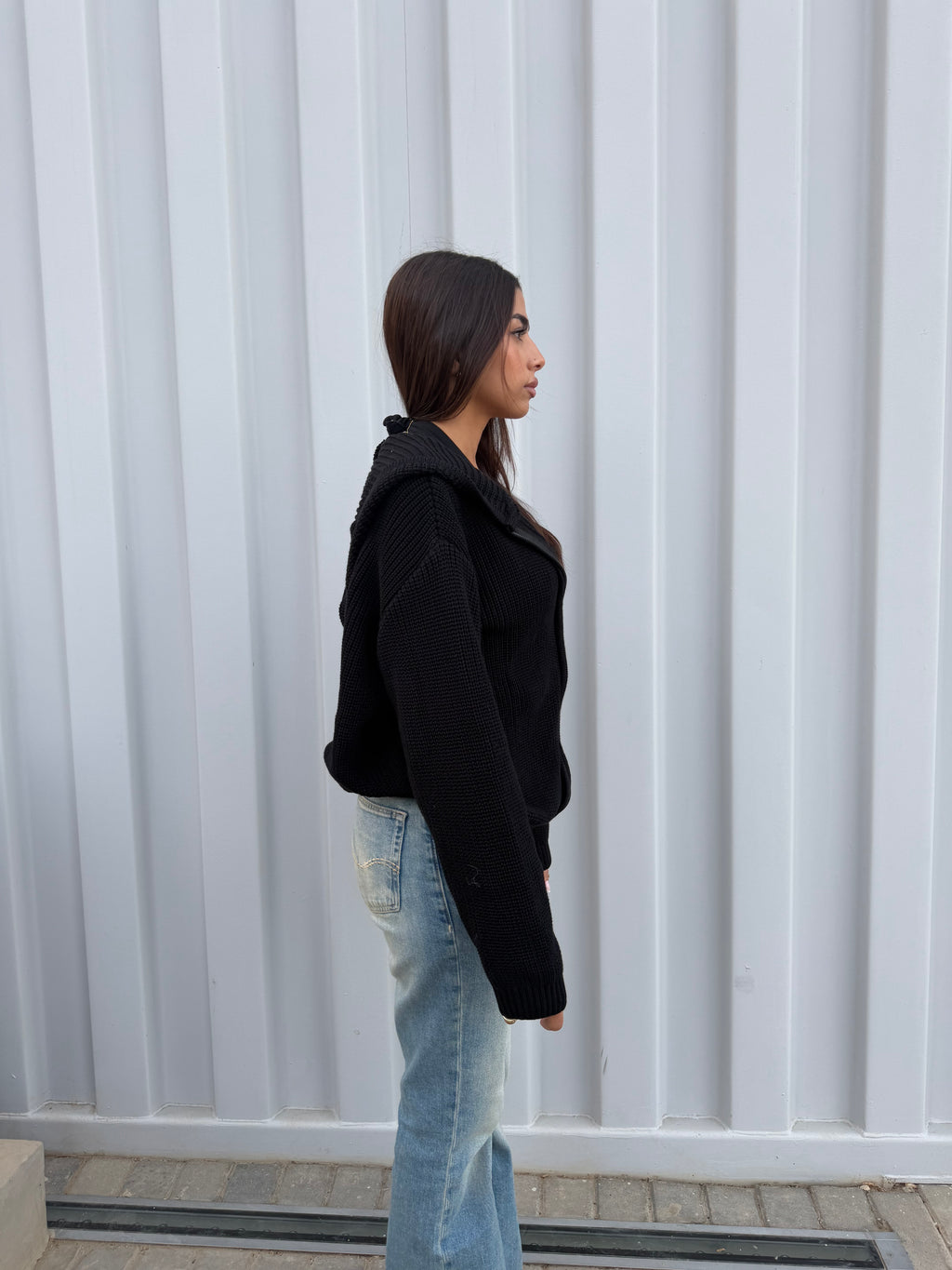 Black zip up knitted jacket