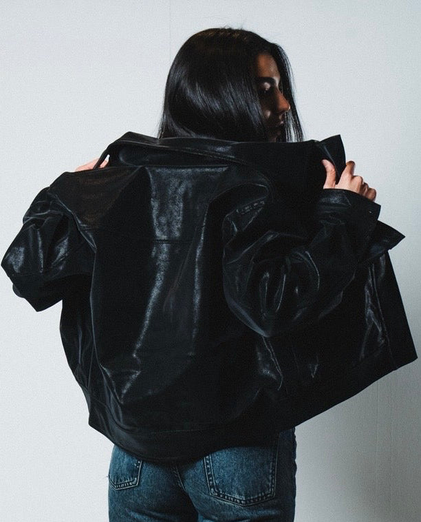 Black women leather jacket