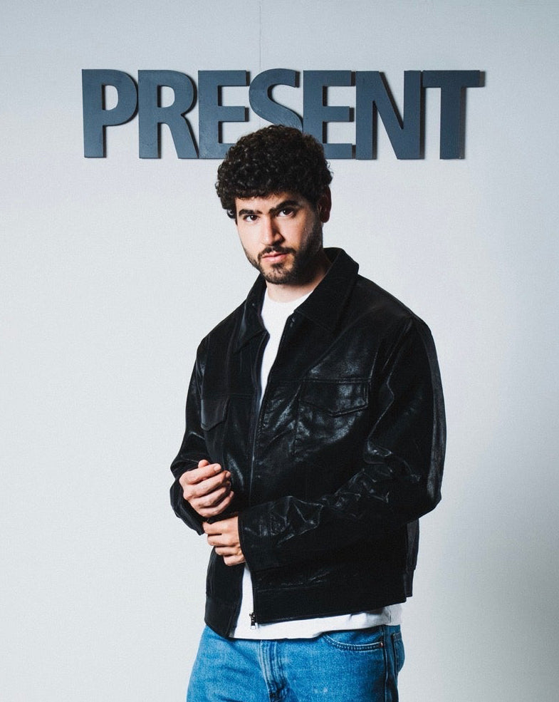 Men black leather jacket