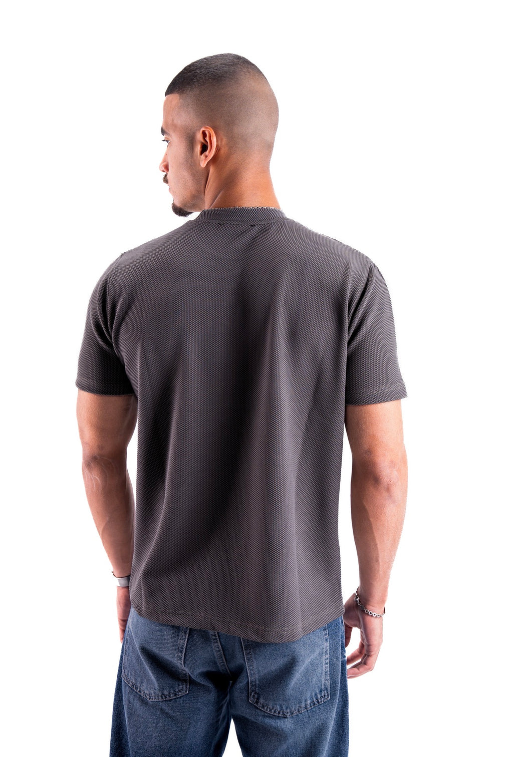 Grey Essential Textured round t.shirt