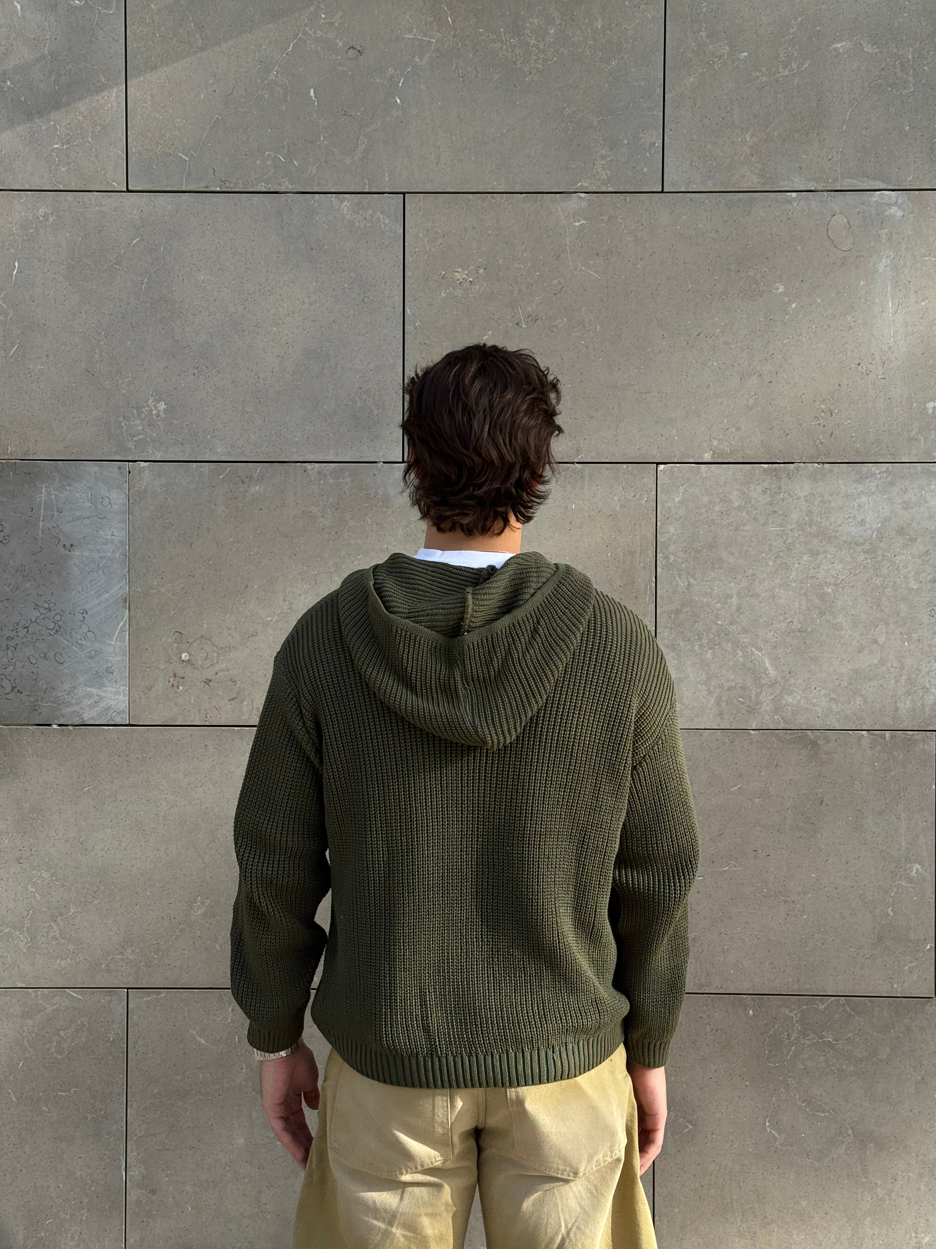 olive zip up knitted jacket