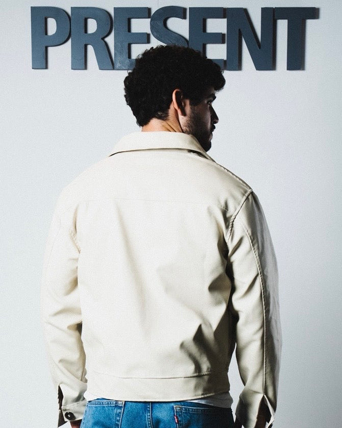 Men offwhite leather jacket