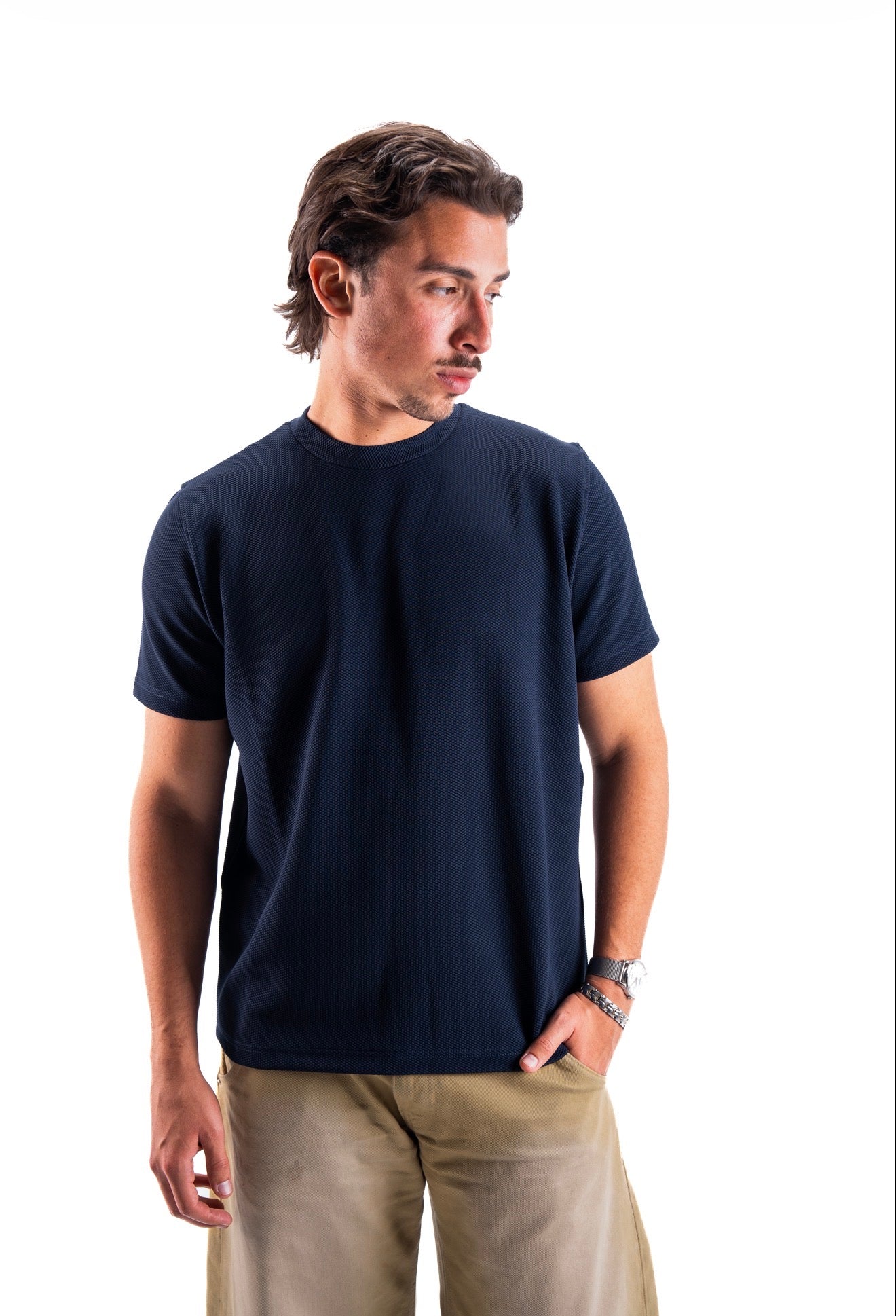 Navy Essential Textured round t.shirt