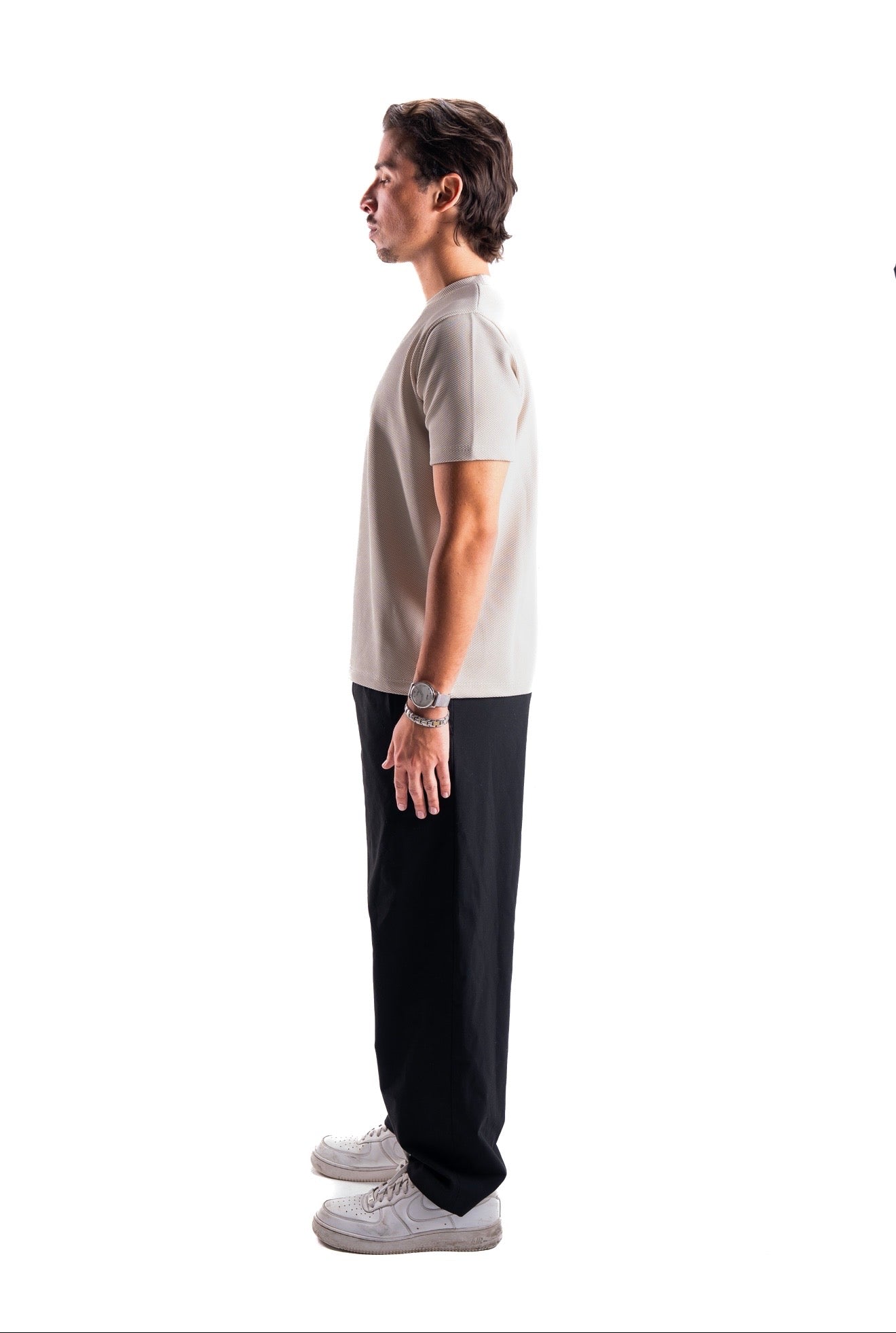 Creamy Essential Textured round t.shirt