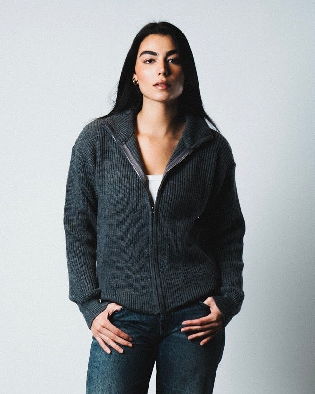 Women grey knitted jacket