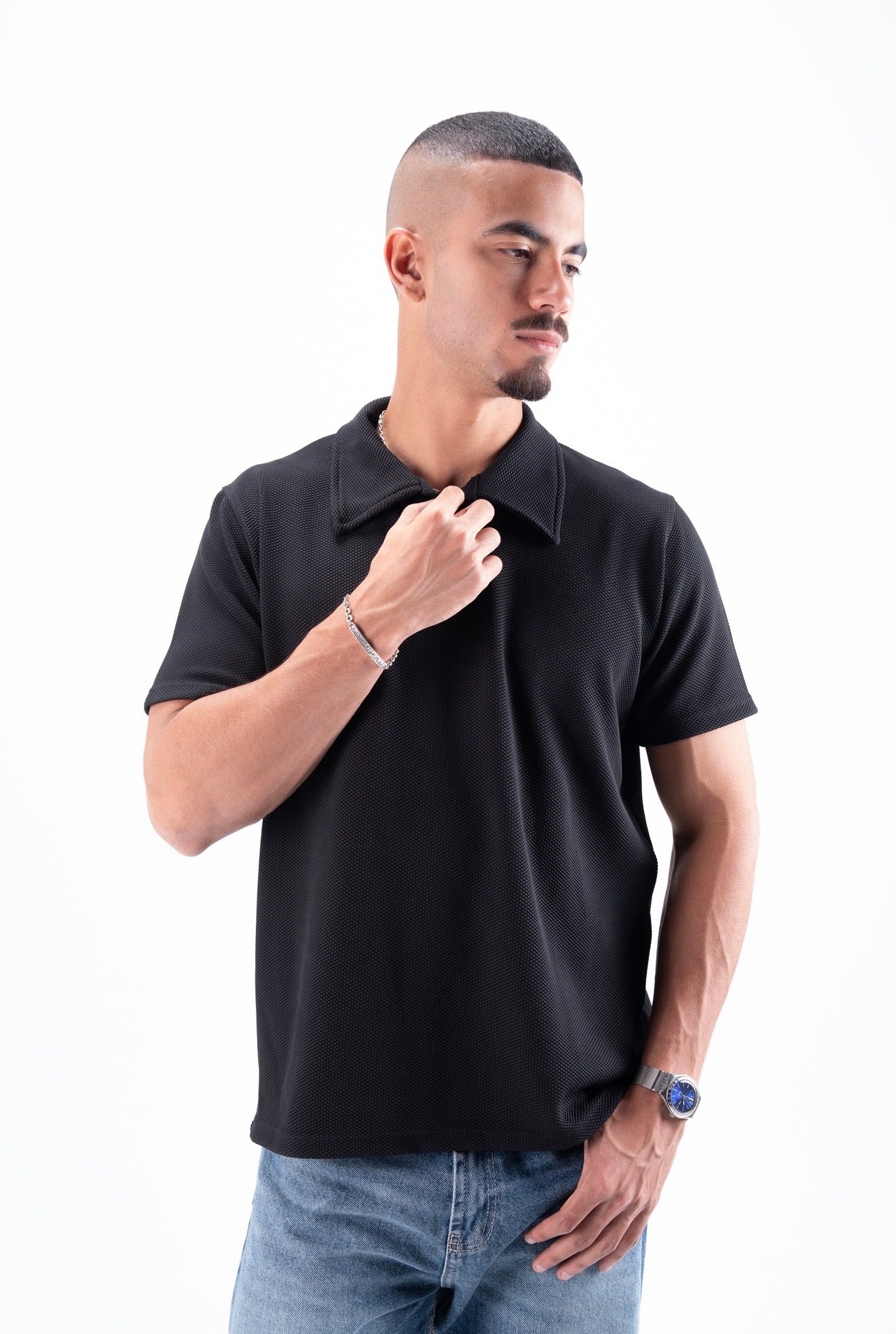 Black Essential Textured Polo