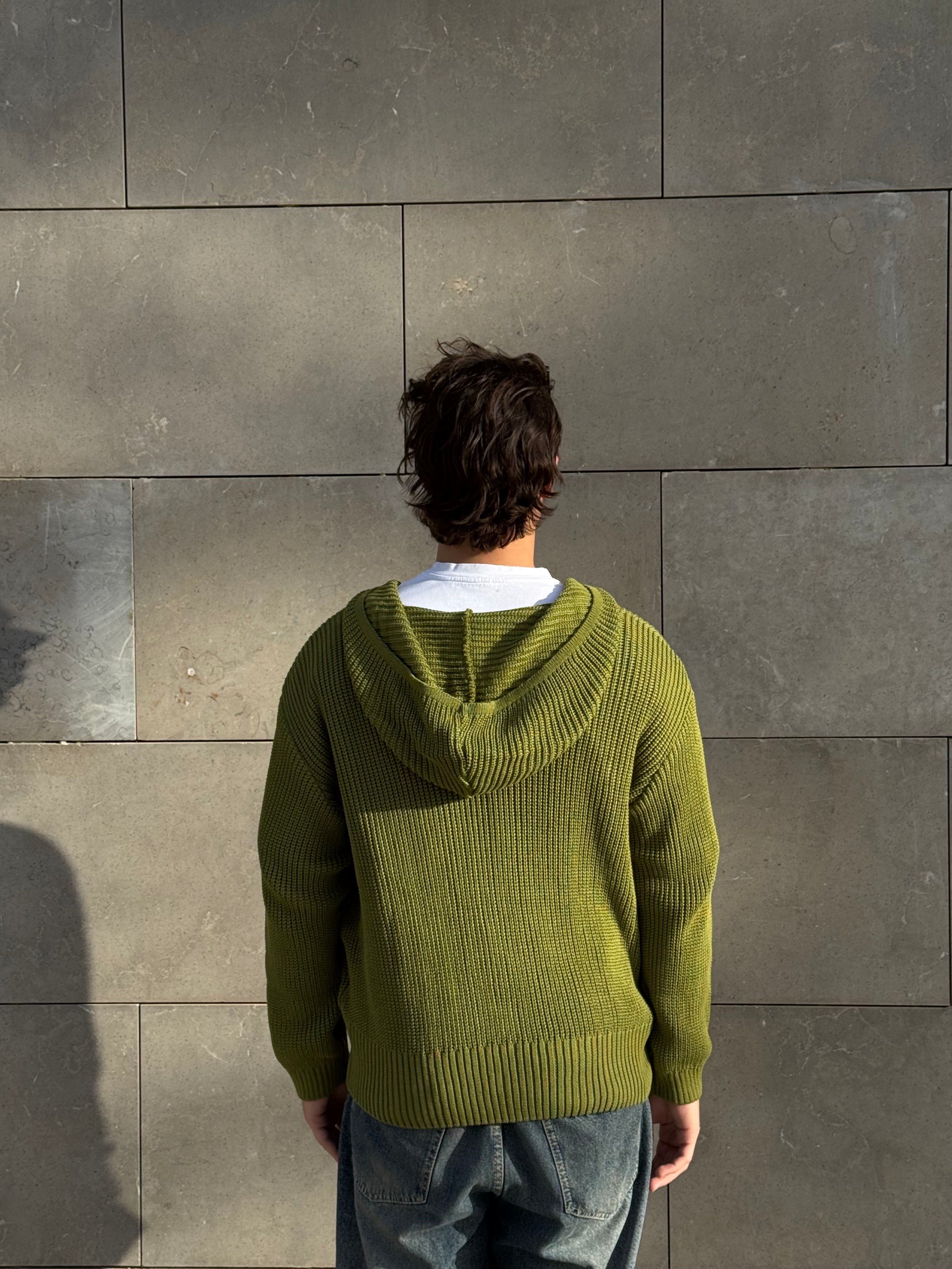 Light olive zip up knitted jacket