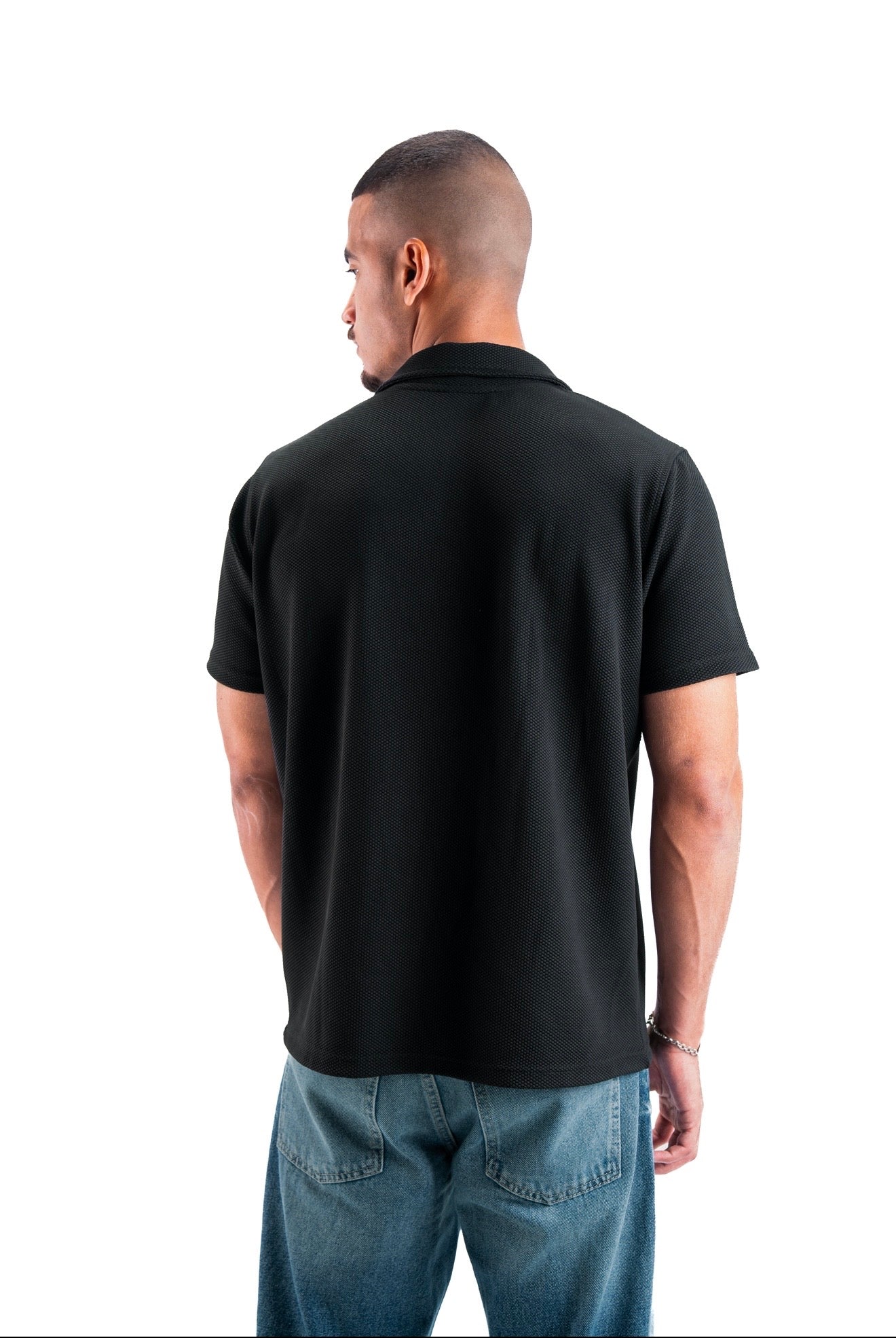 Black Essential Textured Polo