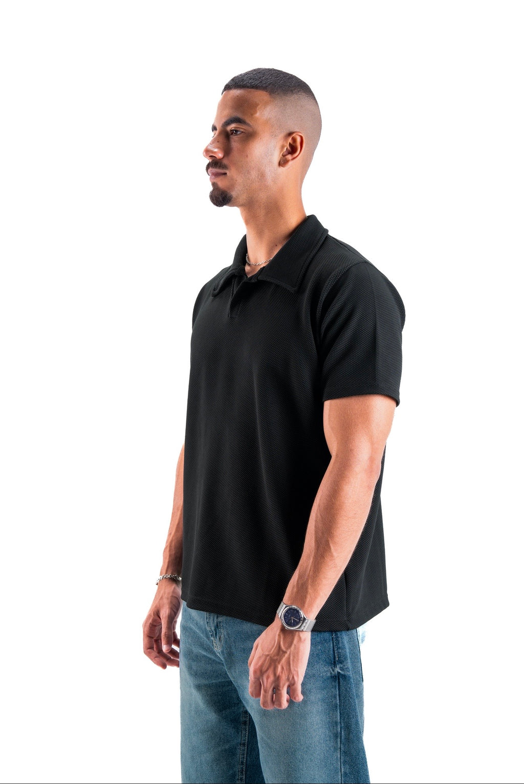 Black Essential Textured Polo