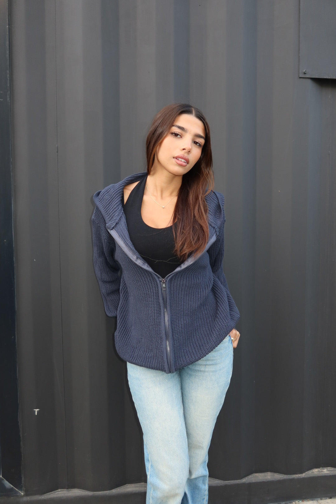 Grey zip up knitted jacket