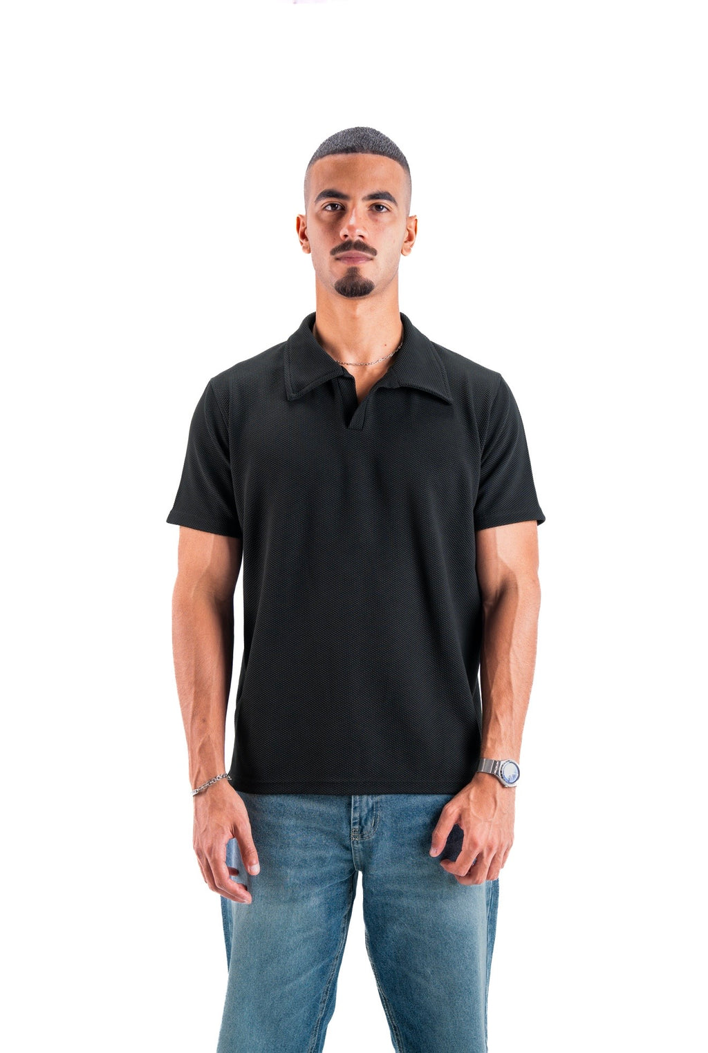 Black Essential Textured Polo