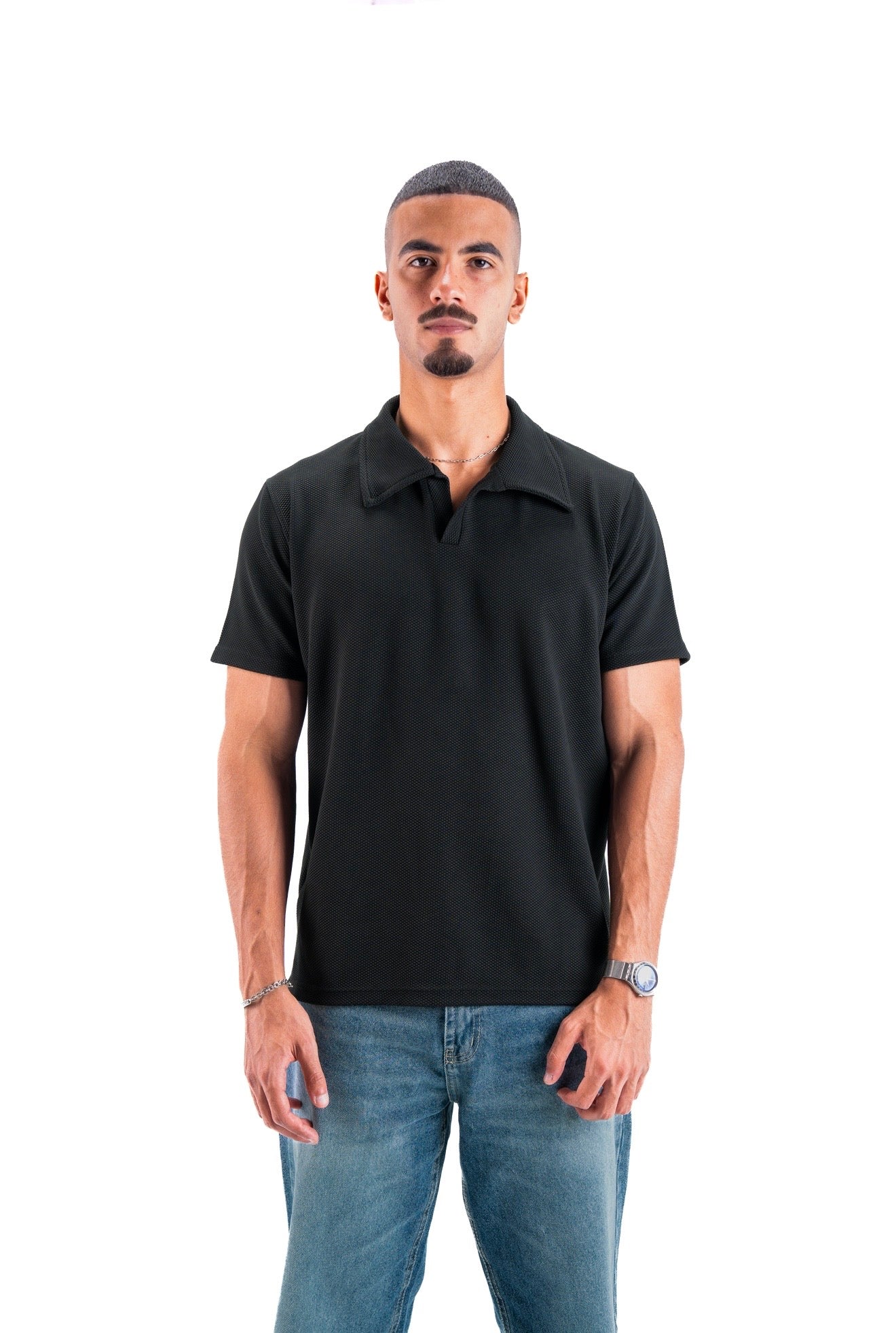 Black Essential Textured Polo