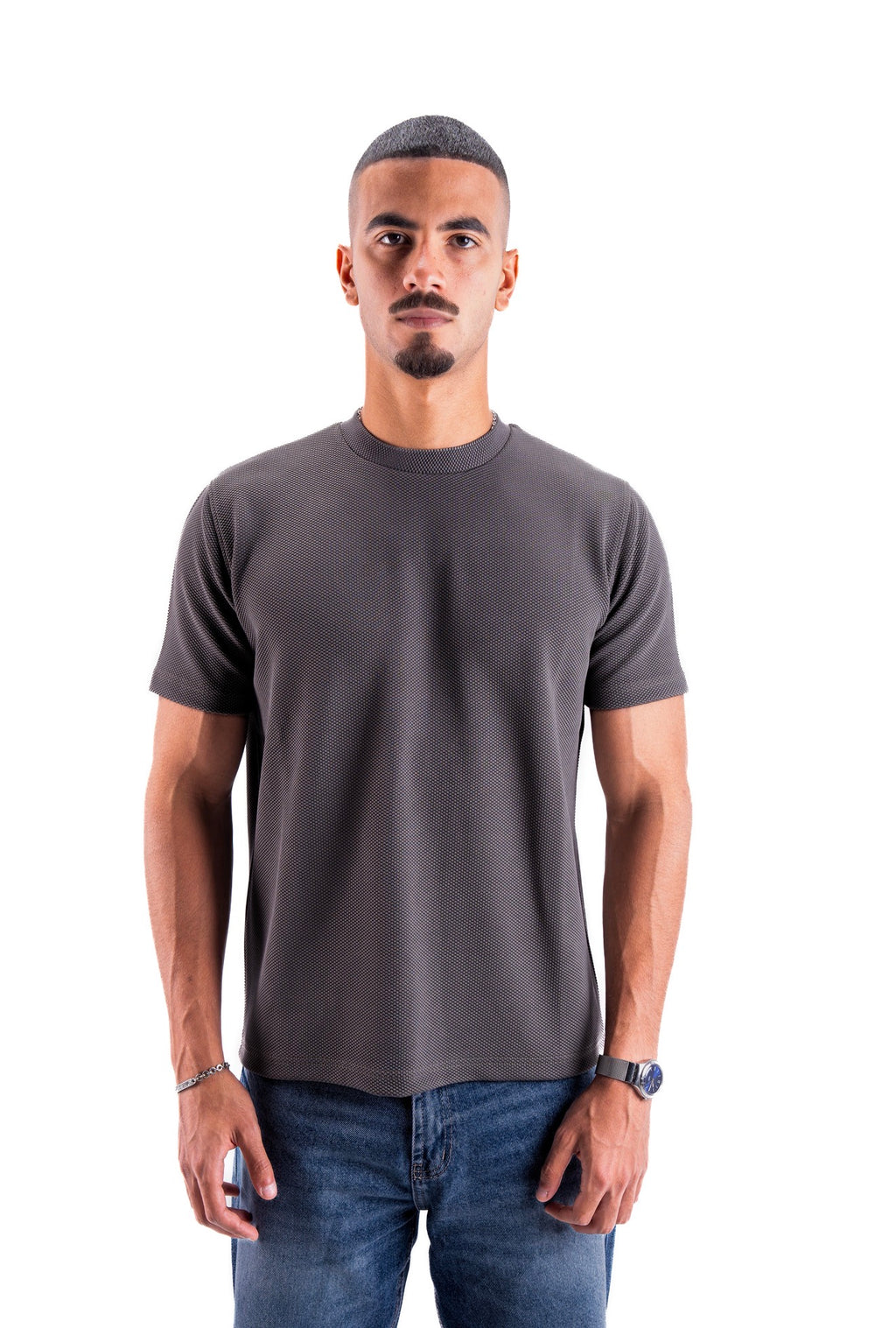 Grey Essential Textured round t.shirt