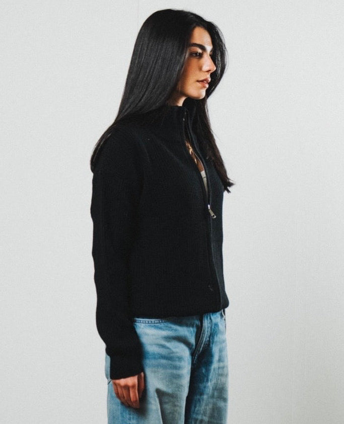 Women black knitted jacket