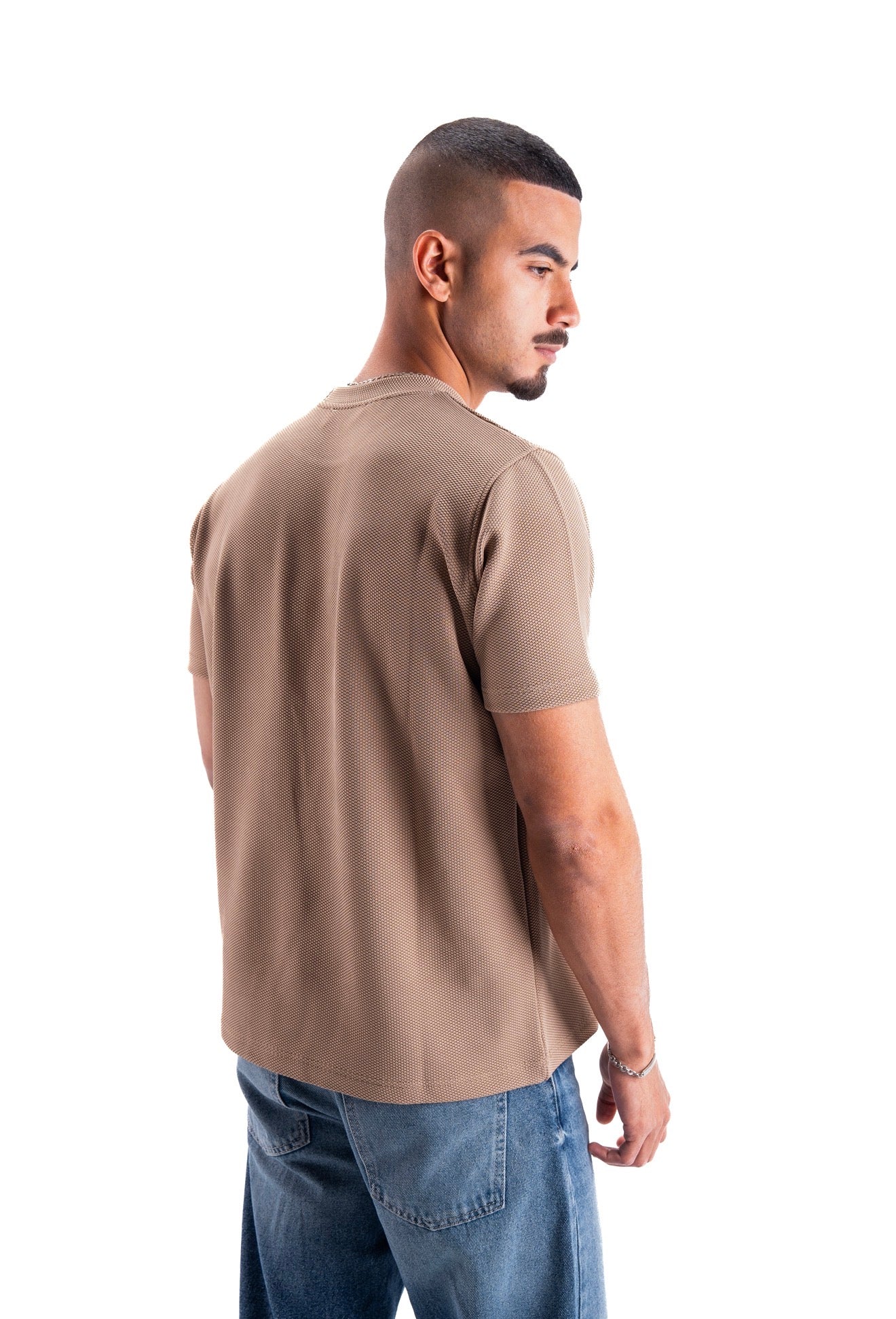 Nude beige Essential Textured round t.shirt