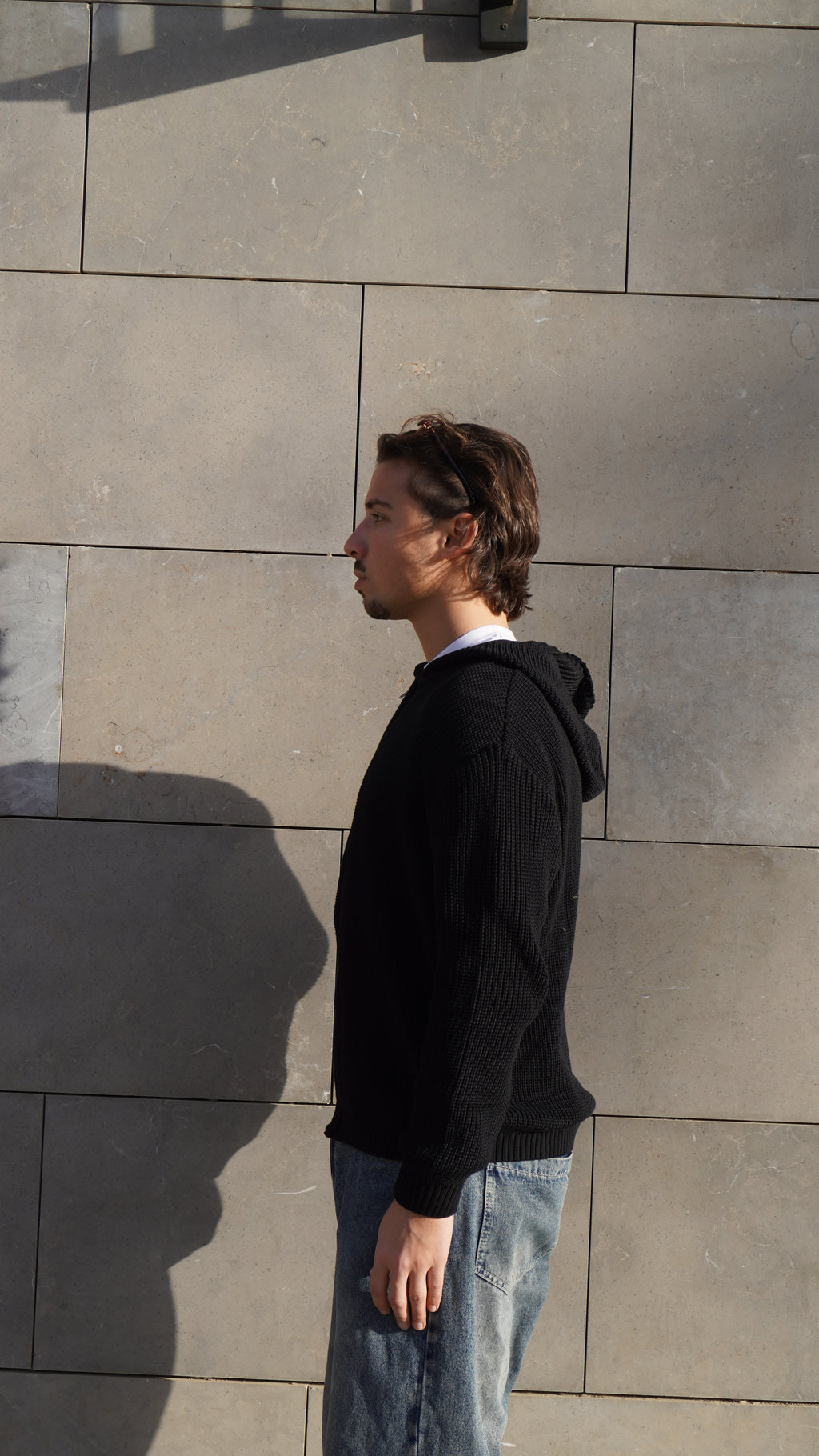 Black zip up knitted jacket