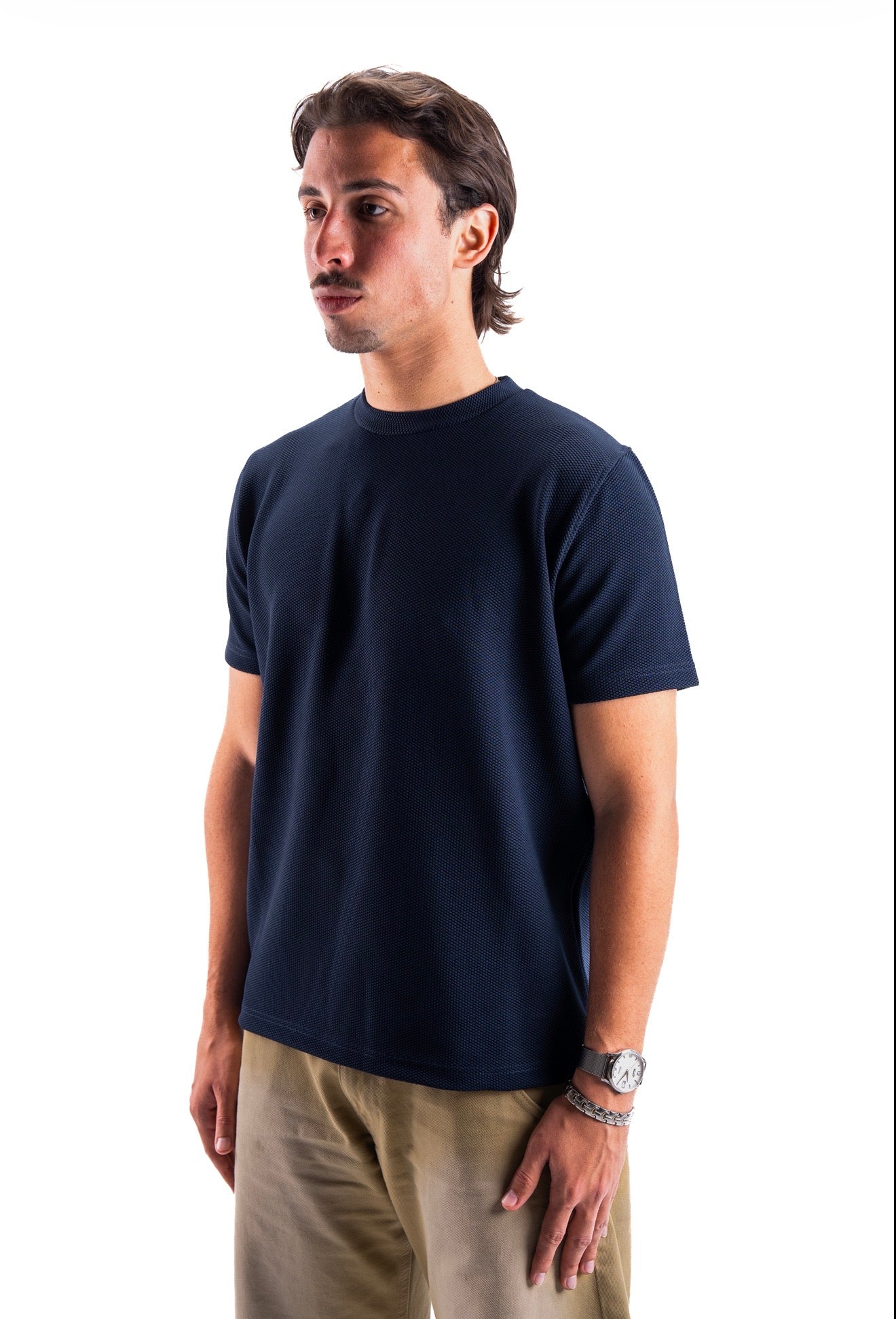 Navy Essential Textured round t.shirt